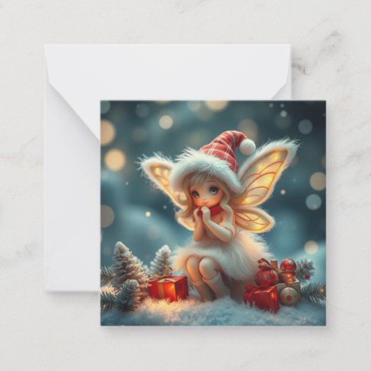 Schattigee donzige kerstfee notitiekaartje (Voorkant)