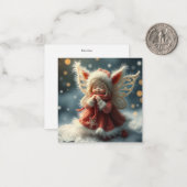 Schattigee donzige kerstfee notitiekaartje (Voorkant / Achterkant in situ)