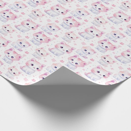 Schattigee donzige roze Kittens Cadeaupapier (Hoek)