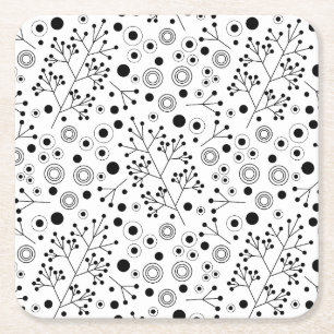Schattigee doodle bloemen en bladeren, zwart en wi kartonnen onderzetters