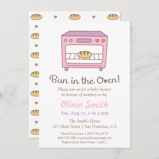 Schattigee Doodle Bun in het Oven Baby shower Kaart (Voorkant / Achterkant)
