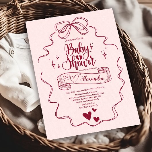 Schattigee Doodle Hand getrokken boog Baby shower Kaart