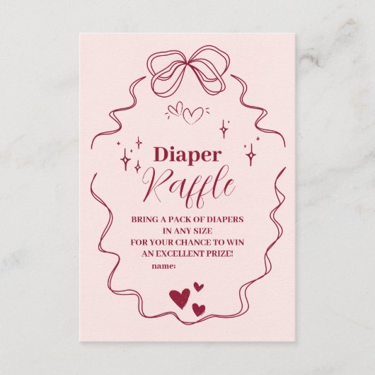 Schattigee Doodle Hand getrokken Bow Diapper Raffl Informatiekaartje (Voorkant)