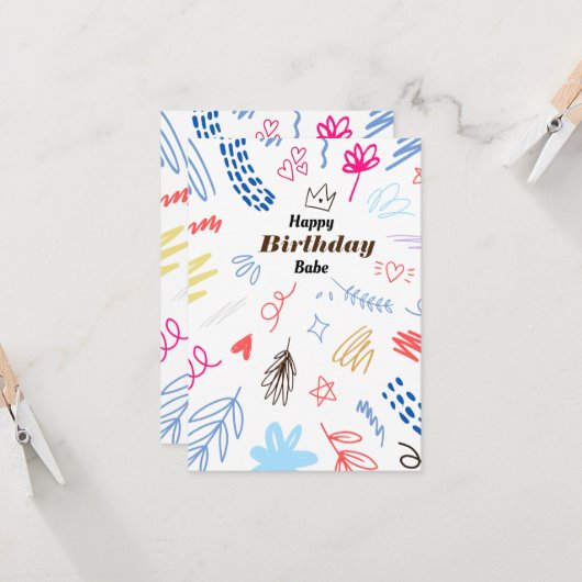 Schattigee Doodle Happy Birthday Kaart (Voorkant / Achterkant in situ)