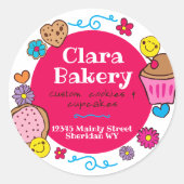 Schattigee doodle koekjes cupcake bakkerij ronde sticker (Voorkant)