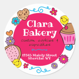 Schattigee doodle koekjes cupcake bakkerij ronde sticker