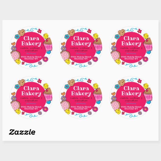Schattigee doodle koekjes cupcake bakkerij ronde sticker (Vel)