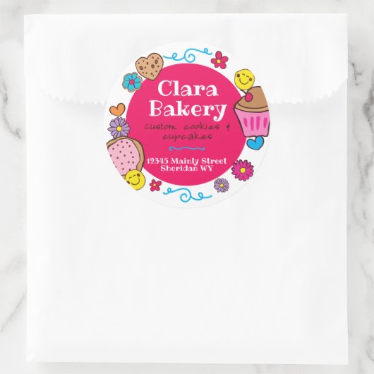 Schattigee doodle koekjes cupcake bakkerij ronde sticker (Tas)