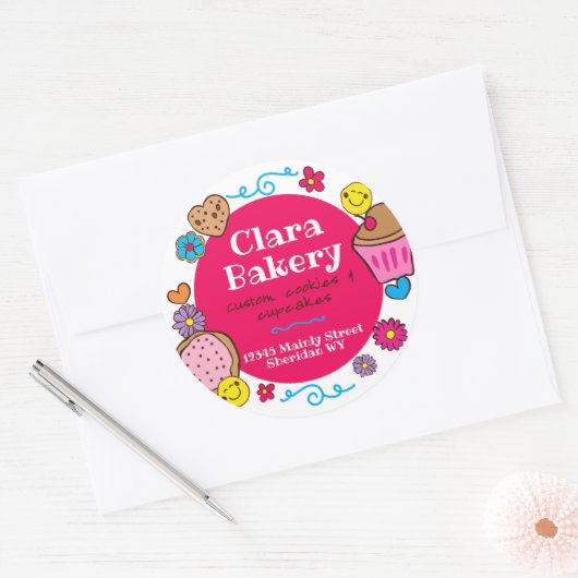 Schattigee doodle koekjes cupcake bakkerij ronde sticker (Envelop)