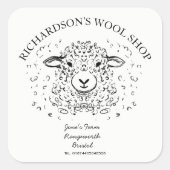 Schattigee Doodle Lamb Illustration – Wool & Yarn  Vierkante Sticker (Voorkant)