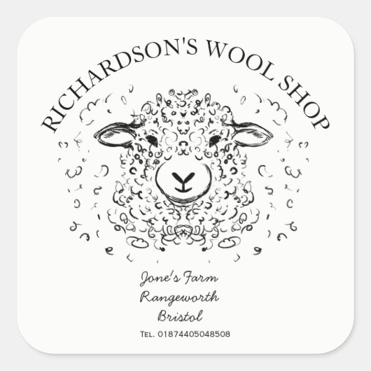 Schattigee Doodle Lamb Illustration – Wool & Yarn  Vierkante Sticker (Voorkant)