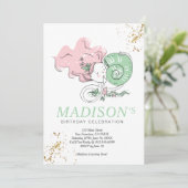 Schattigee Doodle Mermaid Faux Gold verjaardagsuit Kaart (Staand voorkant)