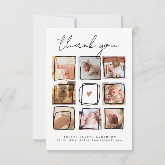 Schattigee Doodles Multi Foto Dank u Baby shower Bedankkaart (Voorkant)
