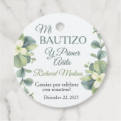 Schattigee doop en eerste verjaardag groene blader bedankjes labels (Voorkant)