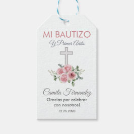 Schattigee doop en eerste verjaardag roze rozen Fa Cadeaulabel