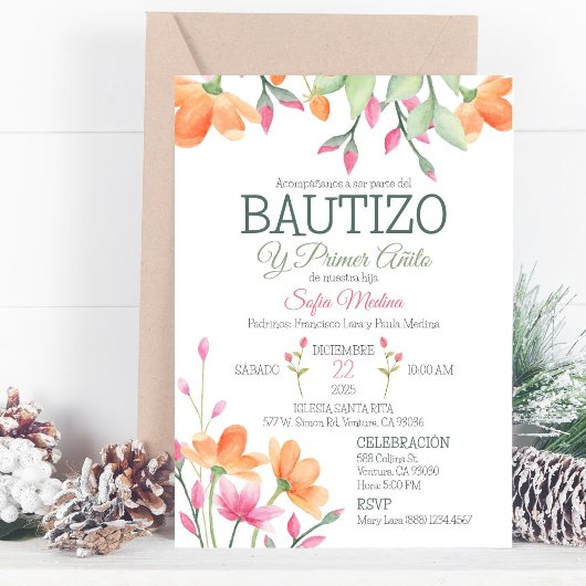 Schattigee doop en eerste verjaardag Waterverf Flo Kaart