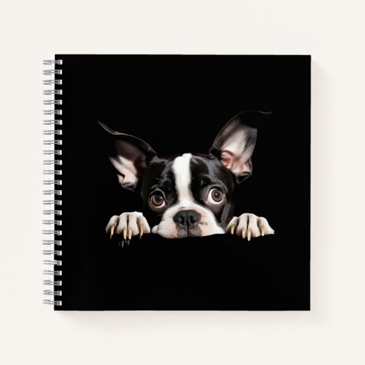 Schattigee Doordachte Boston Terrier Puppy Notitieboek (Voorkant)