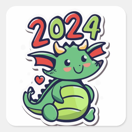 Schattigee Draak 2024 Vierkante Sticker (Voorkant)