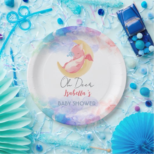 Schattigee Draak Dinosaurus Regenboog Ballon baby  Papieren Bordje (Feest)