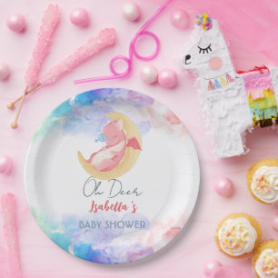 Schattigee Draak Dinosaurus Regenboog Ballon baby  Papieren Bordje