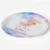 Schattigee Draak Dinosaurus Regenboog Ballon baby  Papieren Bordje (Gekanteld)