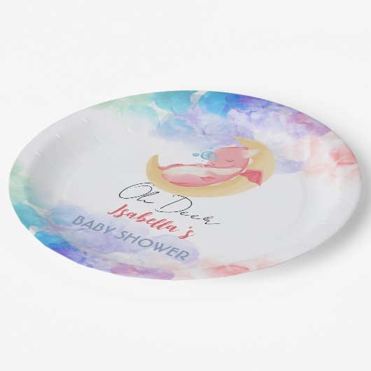 Schattigee Draak Dinosaurus Regenboog Ballon baby  Papieren Bordje (Gekanteld)