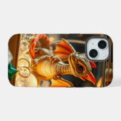 Schattigee draak in een juwelendoos iPhone 15 case (Achterkant horizontaal)