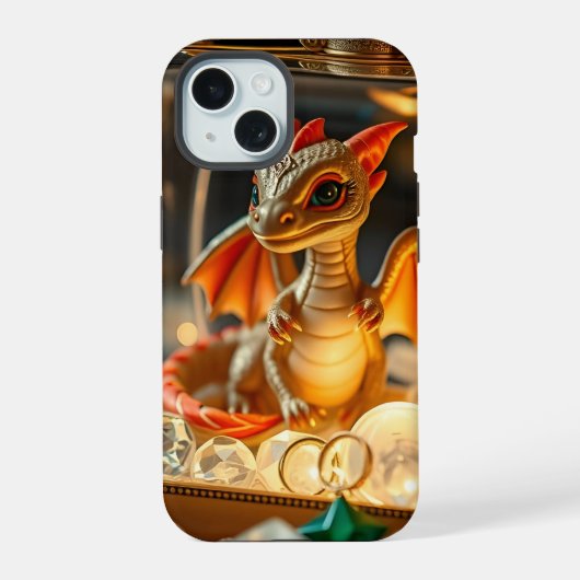 Schattigee draak in een juwelendoos iPhone 15 case (Achterkant)