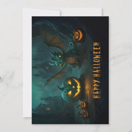 Schattigee draak met enge pompoenen Halloween Part Kaart (Achterkant)