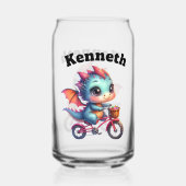 Schattigee draak op een fiets met een lichte mand blikvorm glas (Voorkant)