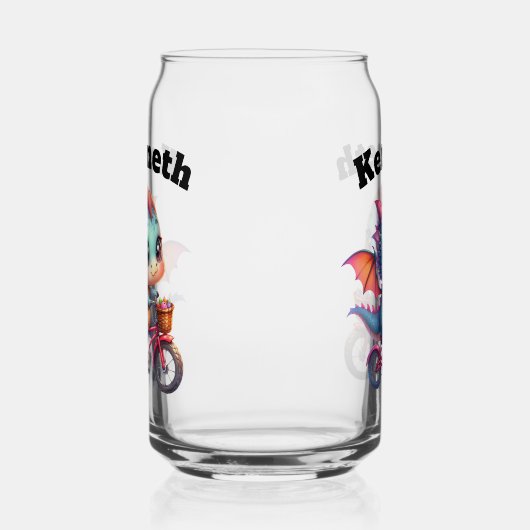 Schattigee draak op een fiets met een lichte mand blikvorm glas (Rechts)