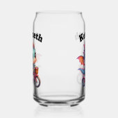 Schattigee draak op een fiets met een lichte mand blikvorm glas (Links)