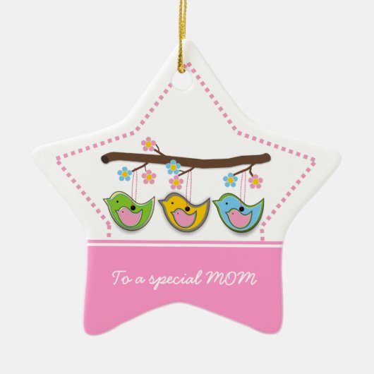 Schattigee drachtige vogeltjes bloemen Moederdag Keramisch Ornament (Voorkant)