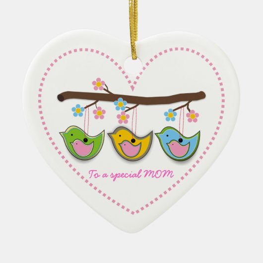 Schattigee drachtige vogeltjes bloemen Moederdag Keramisch Ornament (Voorkant)