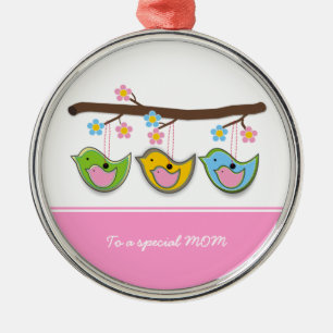 Schattigee drachtige vogeltjes bloemen Moederdag Metalen Ornament