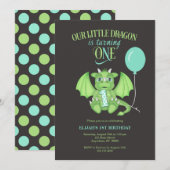 Schattigee Dragon 1e verjaardag Kaart (Voorkant / Achterkant)