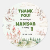 Schattigee Dragon 1st Birthday Party Classic Round Ronde Sticker (Voorkant)