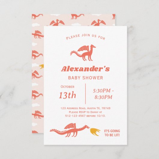 Schattigee Dragon Baby shower Uitnodiging (Voorkant / Achterkant)