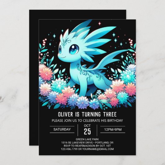 Schattigee Dragon Birthday Kaart (Voorkant / Achterkant)