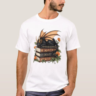 Schattigee Dragon Books Cottagecore Flower Boekenw T-shirt