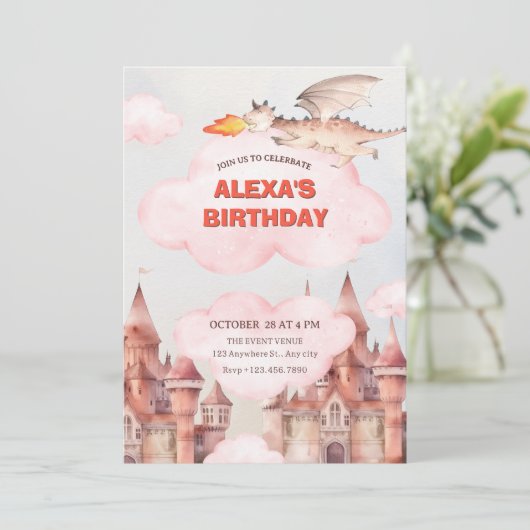 Schattigee Dragon Castle-verjaardag Kaart (Staand voorkant)