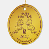 Schattigee Dragon Chinees Nieuwjaar 2024 Goud Keramisch Ornament (Links)