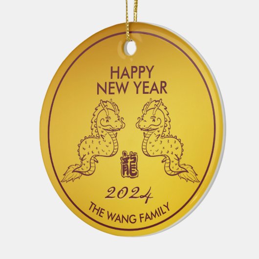 Schattigee Dragon Chinees Nieuwjaar 2024 Goud Keramisch Ornament (Links)