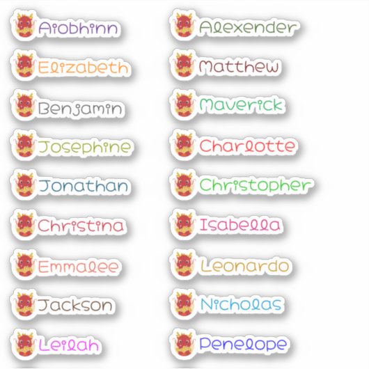 Schattigee Dragon Custom Meerdere Namen Stickers (Voorkant)