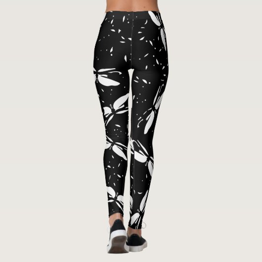 Schattigee Dragon Flies Pattern Design Zwart Leggings (Achterkant)