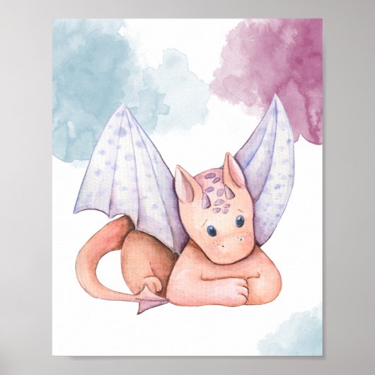 Schattigee Dragon met Paarse Wings Display Poster (Voorkant)