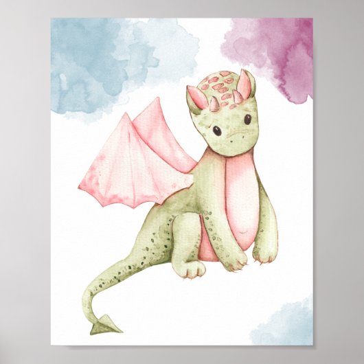 Schattigee Dragon met roze vleugels display Poster (Voorkant)