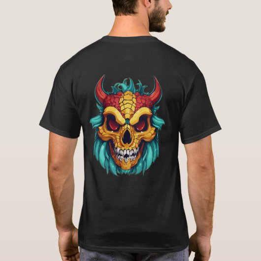Schattigee Dragon Skull Delight: 3D Fantasy Charm T-shirt (Achterkant)