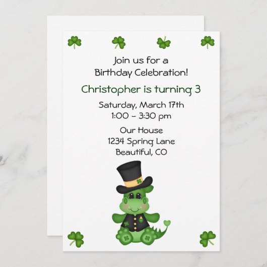 Schattigee Dragon St Patrick's Day verjaardagsuitn Kaart (Voorkant / Achterkant)