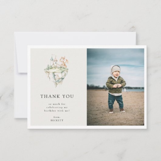 Schattigee Dragon Theme Verjaardagsfeestfoto Bedankkaart (Voorkant)